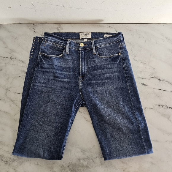 FRAME Denim Le High Skinny Stud Blue Jeans 27 Preowned - Picture 5 of 8
